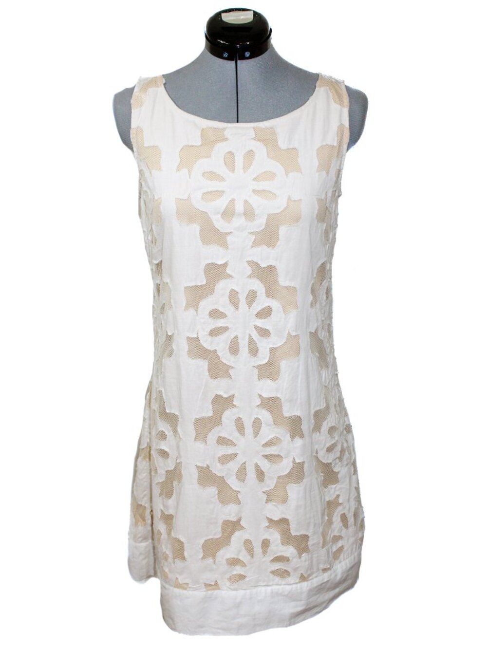 Anthropologie KAS NY Medium White Knee Length Shift Dress Wedding Boho Overlay